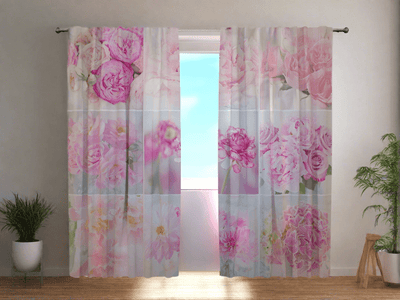 Curtains with flowers - Collage with peonies Digital Textile