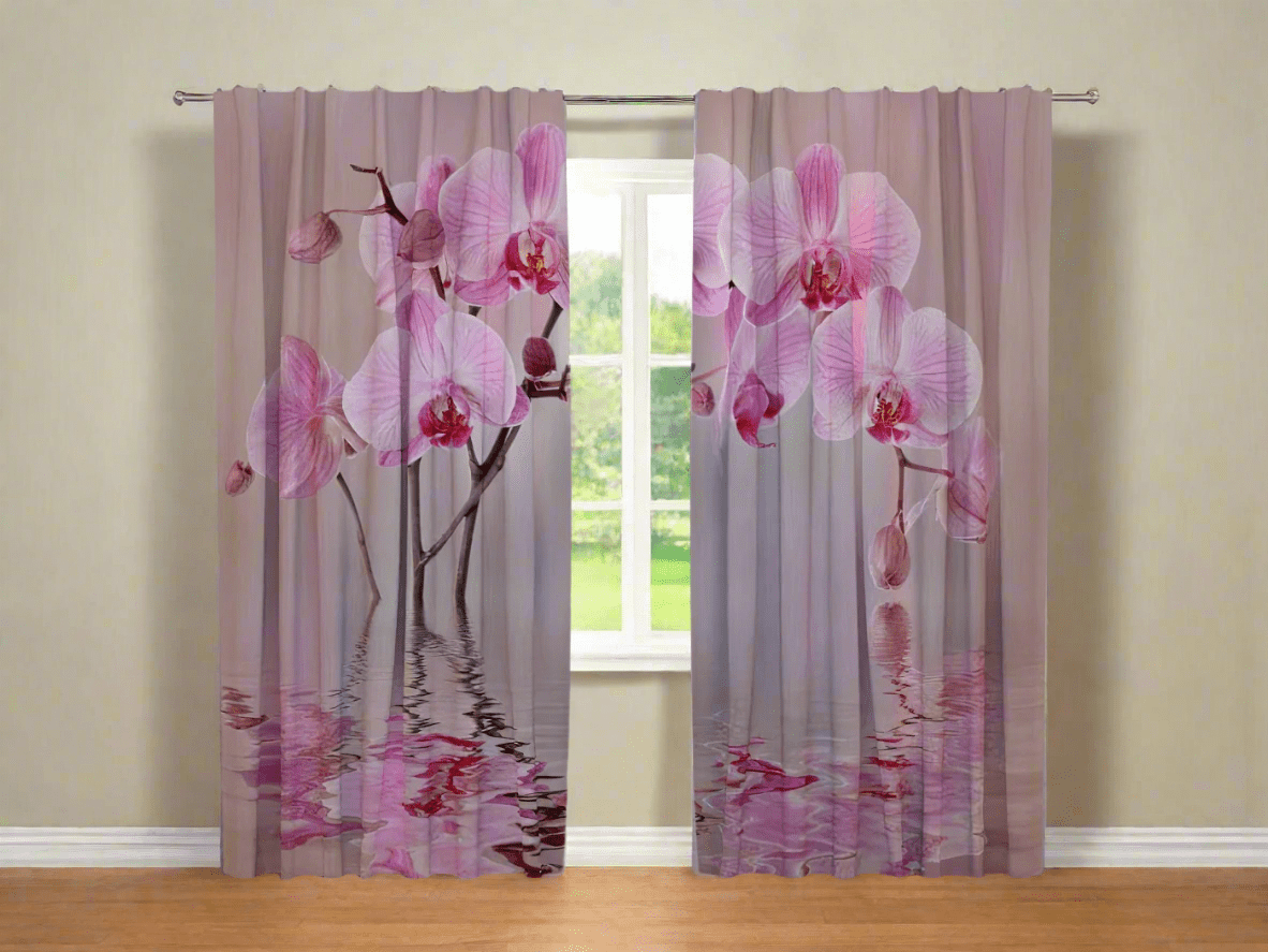 Aizkari ar ziediem - Purpurkrāsas orhidejas  Tapetenshop.lv