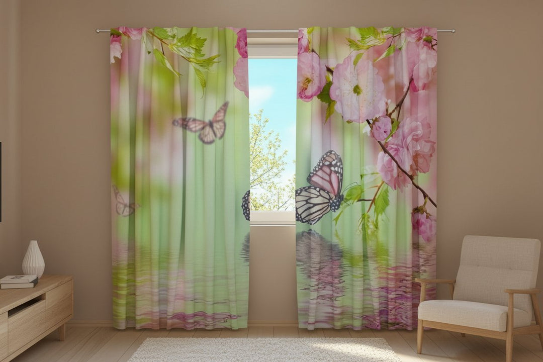 Curtains with flowers - Butterflies in spring