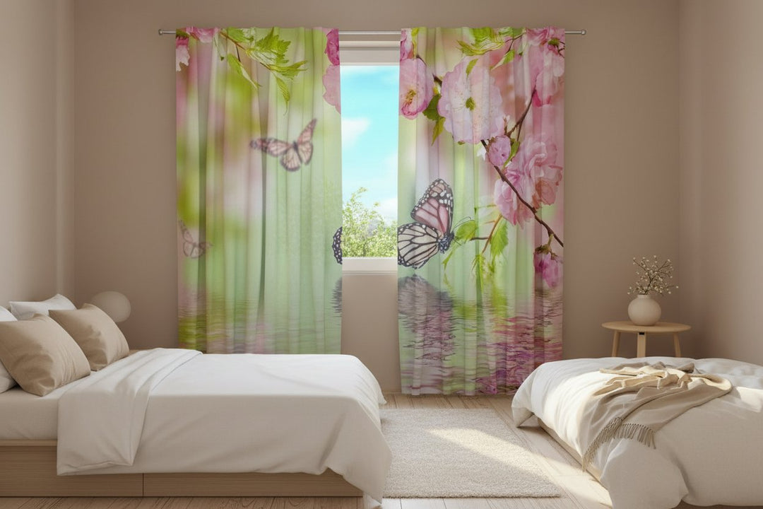 Curtains with flowers - Butterflies in spring