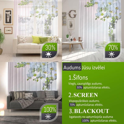 Curtains with flowers - Tropical leaves and strelitia Tapetenshop.lv