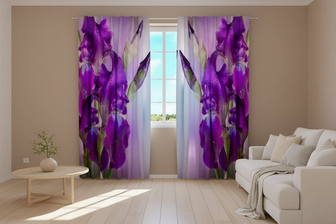 Dienas un nakts aizkari ar ziediem violetos toņos - Violetais īriss Tapetenshop.lv