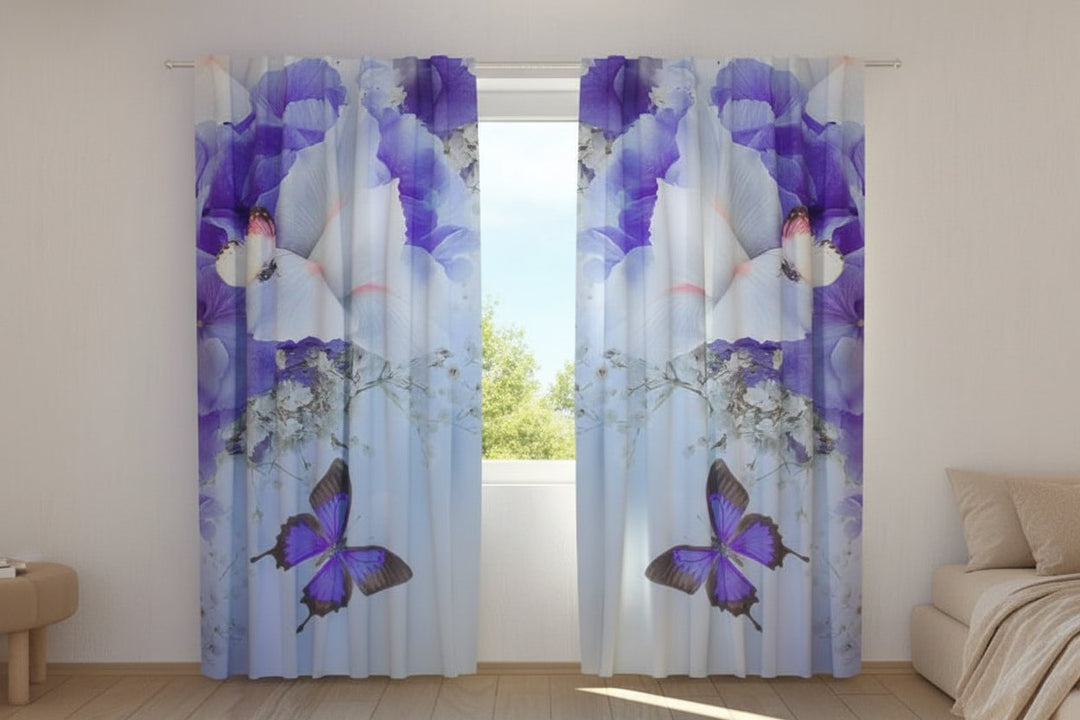 Užuolaidos su gėlėmis - Mėlynos vilkdalgės