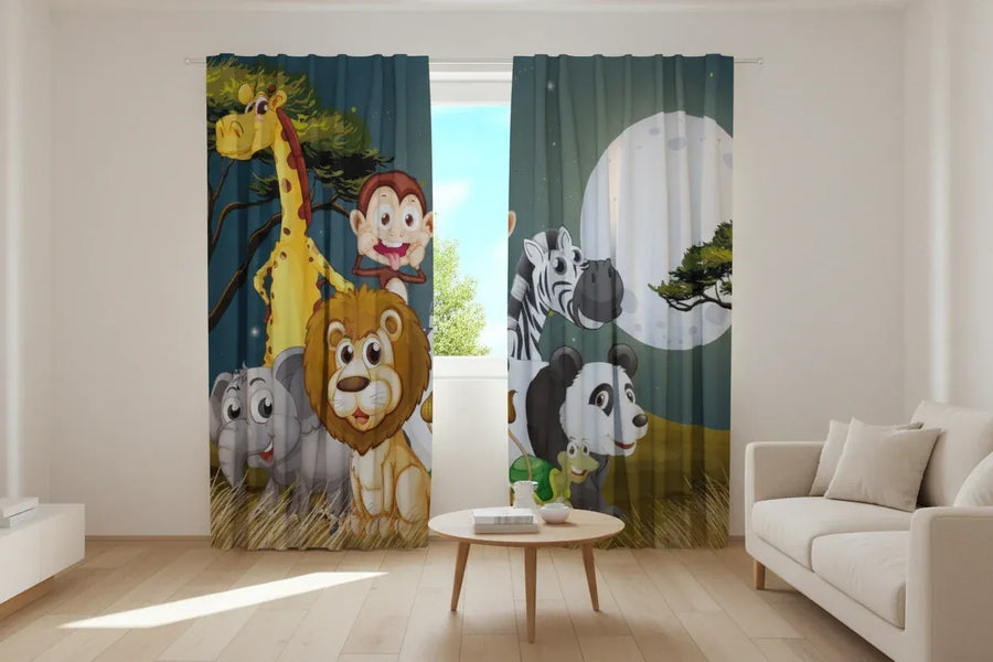 Dienas un nakts aizkari - bērnistabai ar Āfrikas dzīvniekiem - Nakts Āfrikā Tapetenshop.lv