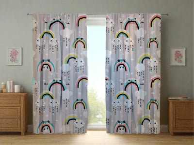 Curtains for nursery - Rainbow and clouds with eyes Digital Textile