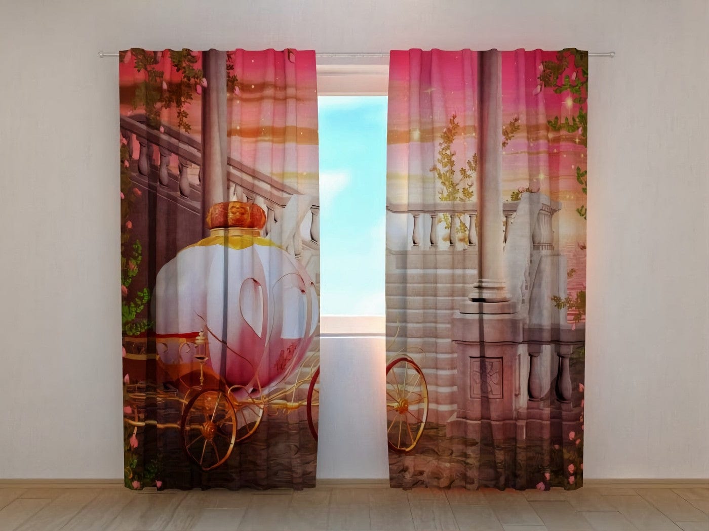 Aizkari bērnistabai ar apdruku - Princeses kariete - meitenēm Tapetenshop.lv