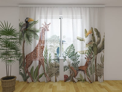 Vaikų kambario užuolaidos - Atogrąžų medžiai ir džiunglių gyvūnai Tapetenshop.lv