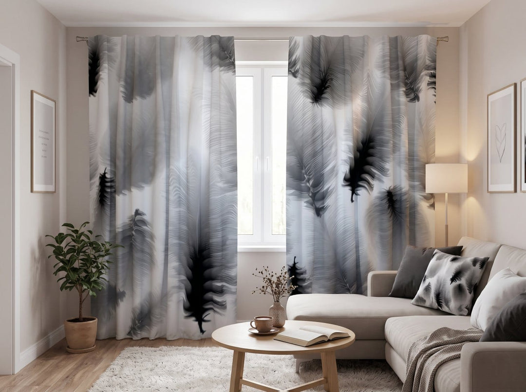 Curtains - Black and white abstract feathers