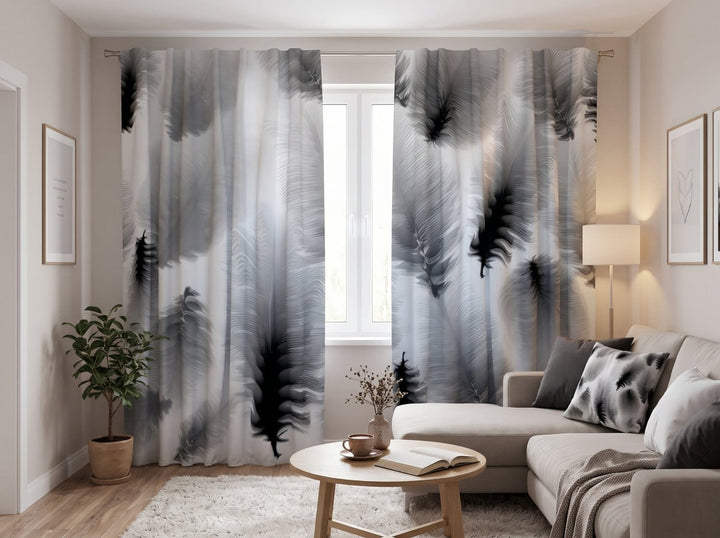 Curtains - Black and white abstract feathers