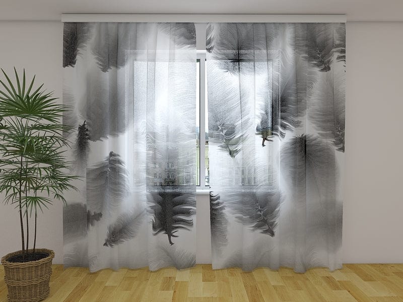 Curtains - Black and white abstract feathers Digital Textile