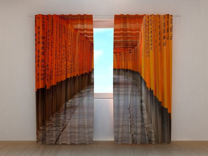 Dienas un nakts aizkari uz austrumu tematiku - Fushimi Inari svētnīca Tapetenshop.lv