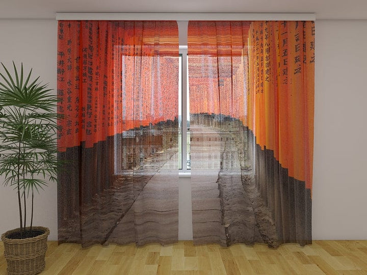 Dienas un nakts aizkari uz austrumu tematiku - Fushimi Inari svētnīca Tapetenshop.lv
