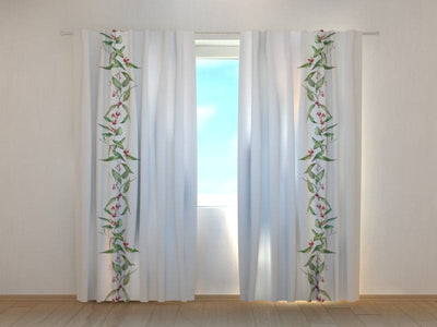 Oriental themed curtains - Delicate blooming eucalyptus Digital Textile