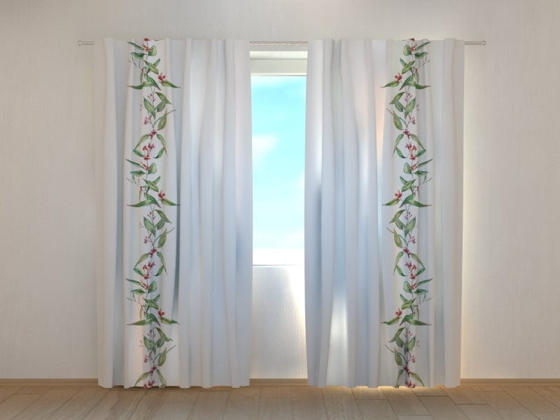 Itämaiset teemaverhot - Herkkä kukkiva eukalyptus Digitaalinen tekstiili