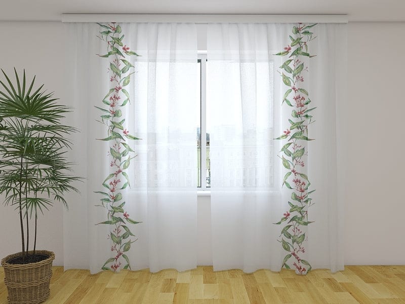 Oriental themed curtains - Delicate blooming eucalyptus Digital Textile