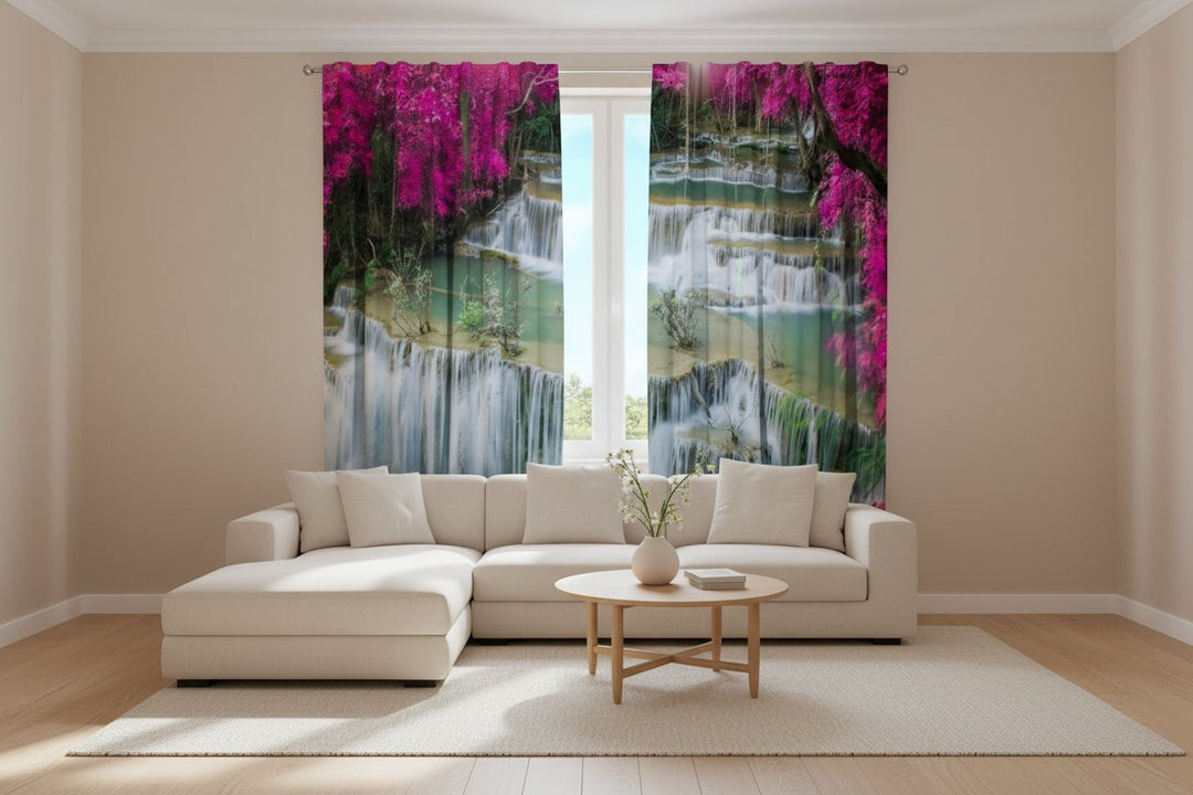 Curtains with flowers - Flowers by a waterfall