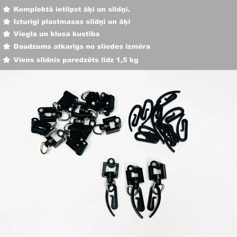 Aizkaru alumīnija karnīze, 2 sliedes, melnā, pie sienas, ar āķiem Home Trends