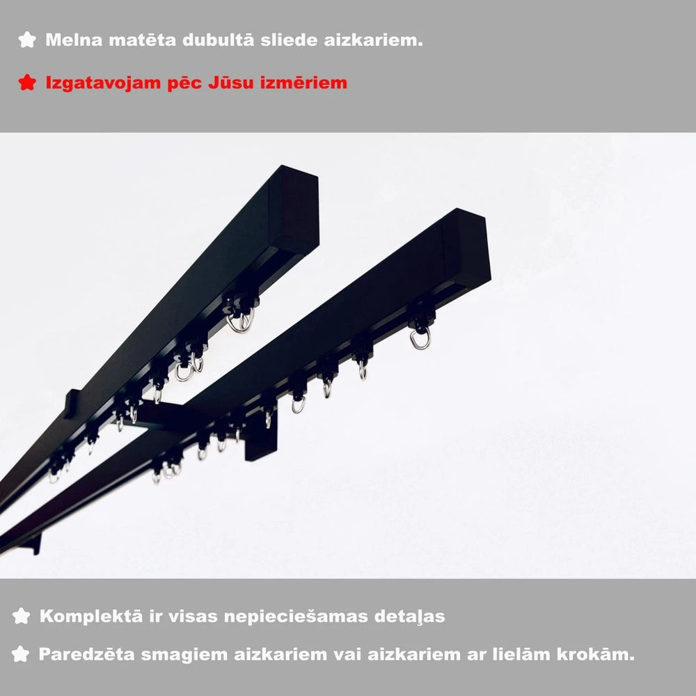 Aizkaru alumīnija karnīze, 2 sliedes, melnā, pie sienas, ar āķiem Home Trends