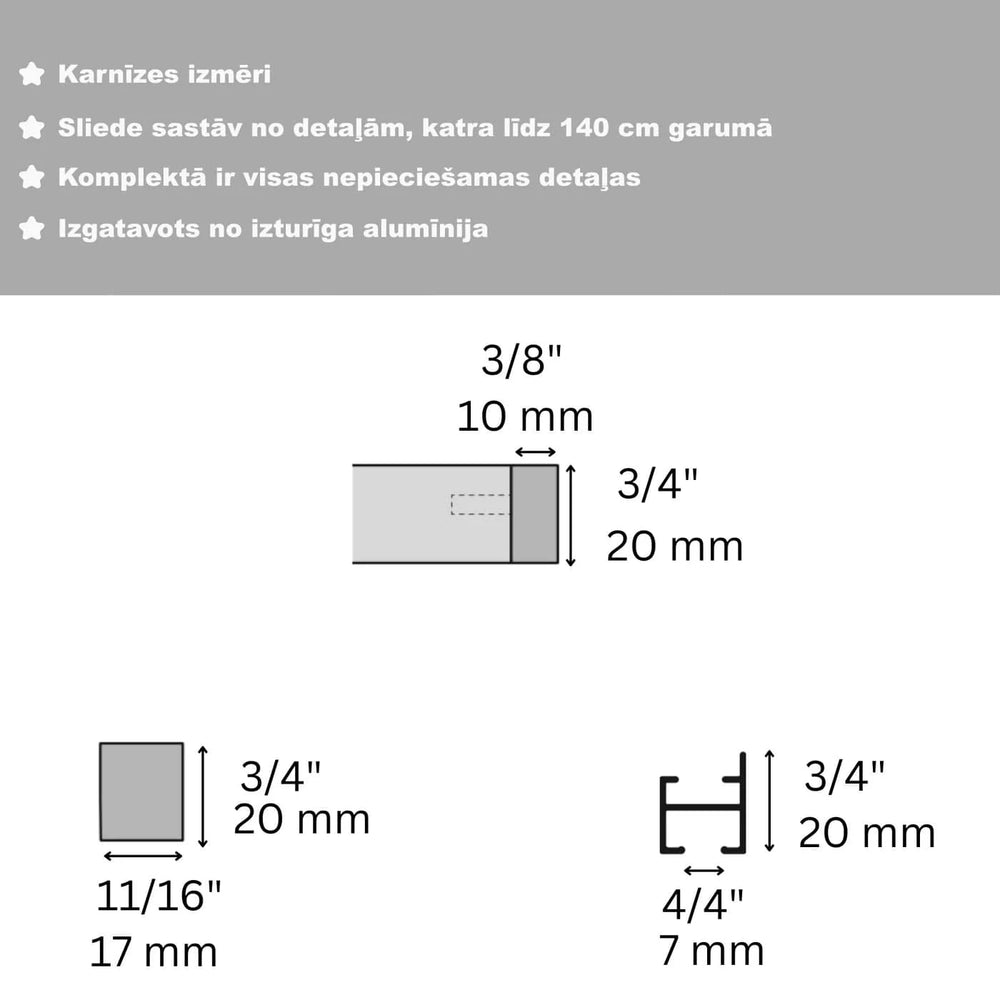 Aizkaru alumīnija karnīze, 2 sliedes, melnā, pie sienas, ar āķiem Home Trends