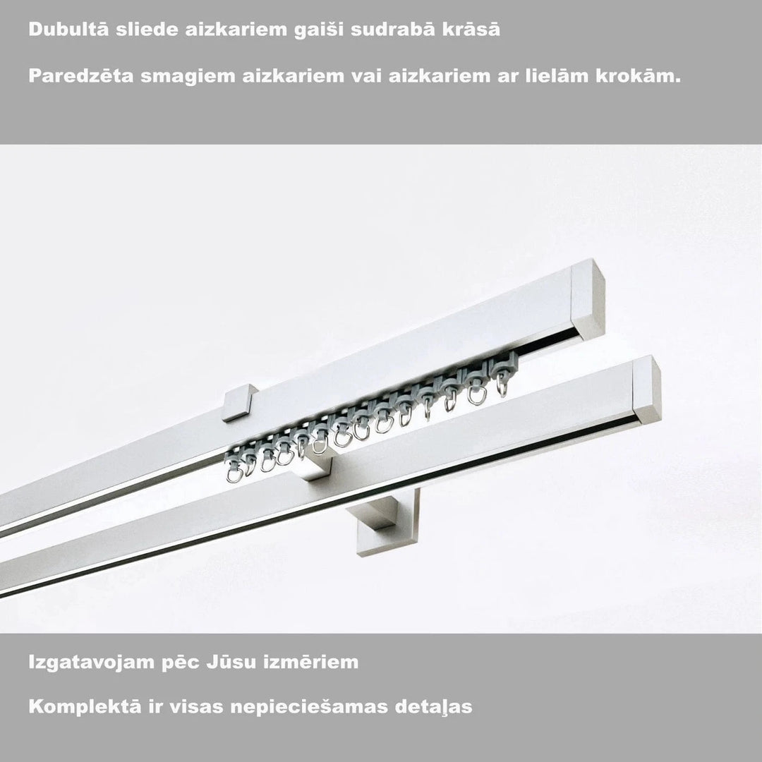 Aizkaru alumīnija karnīze ar 2 sliedēm, sudrabā, pie sienas (ar āķiem) Home Trends