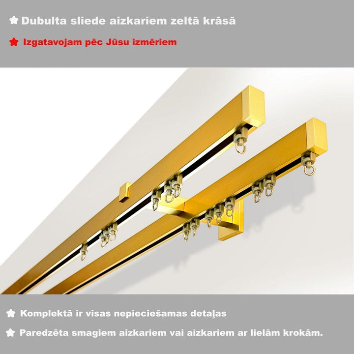 Zelta alumīnija karnīze ar 2 sliedēm | Sienas stiprinājums Digital Textile XL