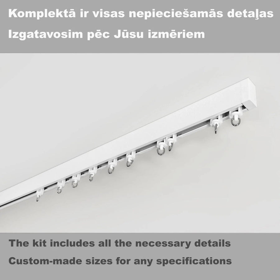 Aizkaru alumīnija karnīze baltā krāsā, pie griestiem (pilns komplekts) Home Trends