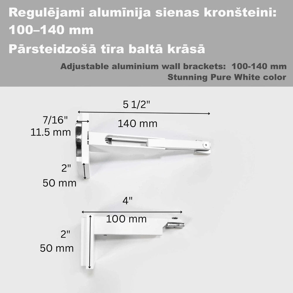 Aizkaru alumīnija karnīze baltā krāsā, pie sienas (pilns komplekts) Home Trends