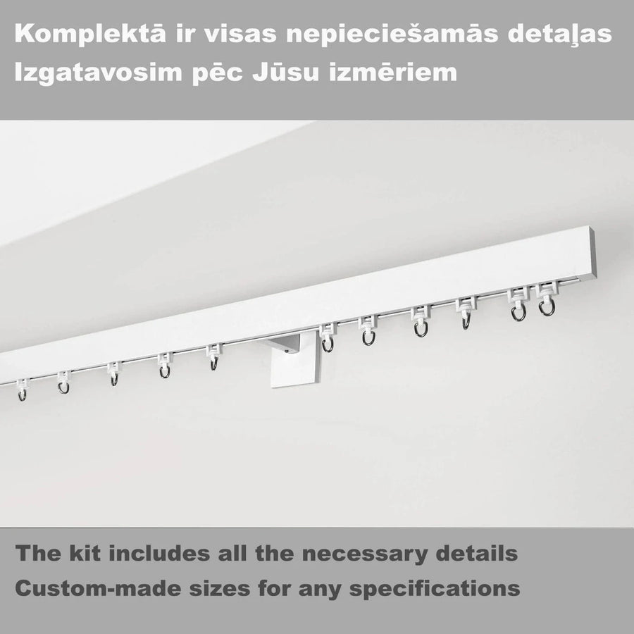 Aizkaru alumīnija karnīze baltā krāsā, pie sienas (pilns komplekts) Home Trends