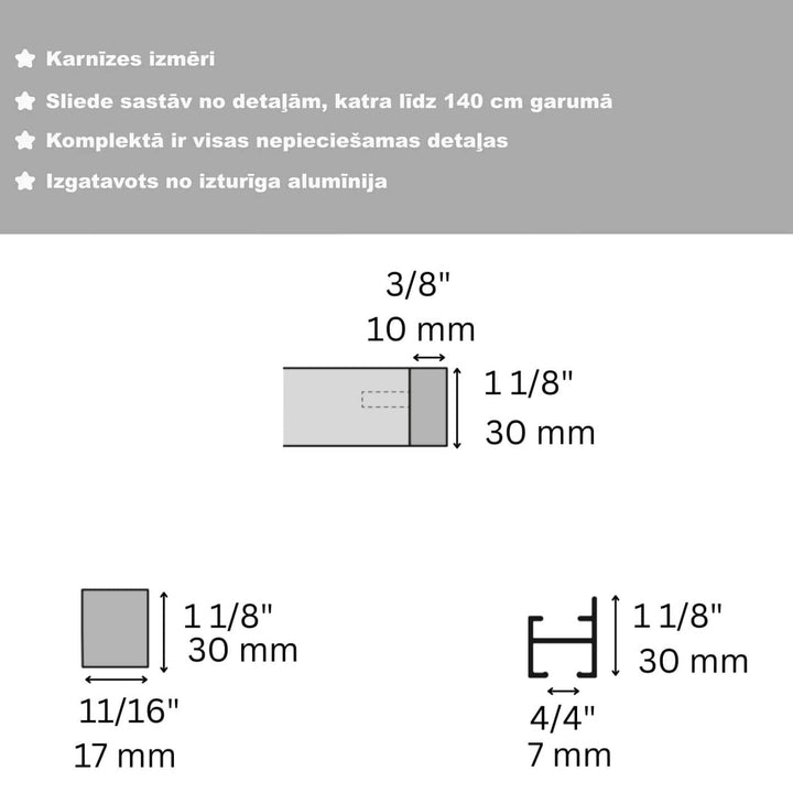 Melna alumīnija aizkaru karnīze | Sienas stiprinājums Digital Textile XL