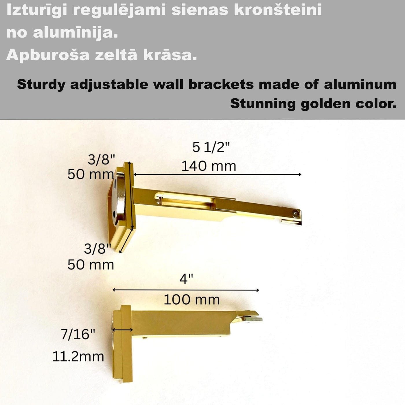 Aizkaru karnīze pie sienas (alumīnijs, zeltā krāsā) – Pilns komplekts Digital Textile XL