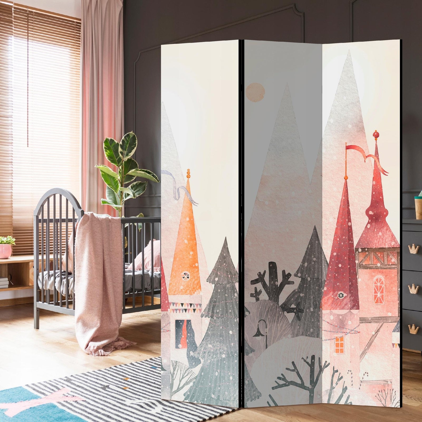 Aizslietnis bērnu istabai, vienpusējs, 135x172, Ziemas pasaku pilsēta L-ART