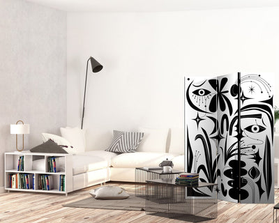 Vahesein, ruumi eraldaja - must, geomeetrilised ja lillelised kujundid, 150870, 135x172 cm ART