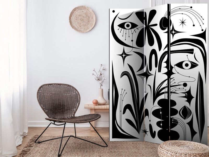 Room divider - black, geometric and floral shapes, 150870, 135x172 cm ART