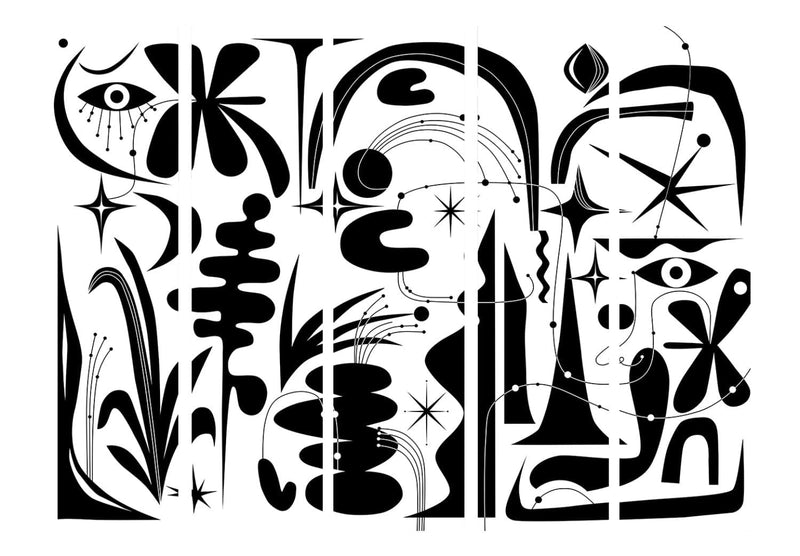 Vahesein, ruumi eraldaja - must, geomeetrilised ja lillelised kujundid, 150871, 225x172 cm ART