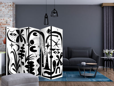 Vahesein, ruumi eraldaja - must, geomeetrilised ja lillelised kujundid, 150871, 225x172 cm ART