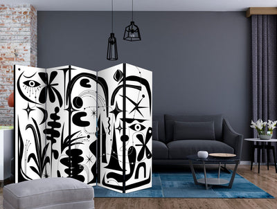 Room divider - black, geometric and floral shapes, 150871, 225x172 cm ART