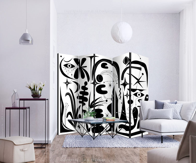 Širma, kambarių pertvara - juodos, geometrinės ir gėlių formos, 150871, 225x172 cm ART