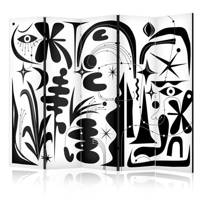 Room divider - black, geometric and floral shapes, 150871, 225x172 cm ART