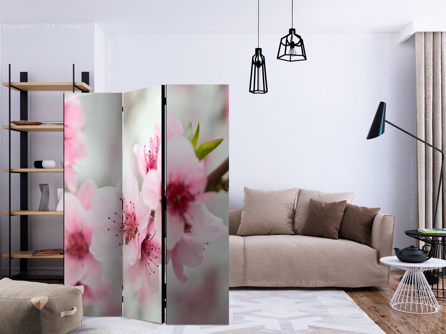 Aizslietnis ar ķiršu ziediem, austrumu stilā, rožā krāsā 135x172 cm ART