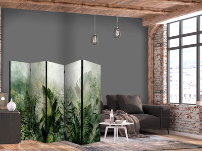 Room divider - Morning Dew - composition with leaves on green background, 150957, 225x172 cm ART