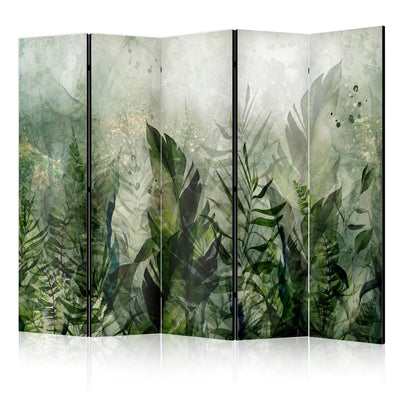 Ширма - Утренняя роса - композиция с листьями на зеленом фоне, 150957, 225x172 см АРТ