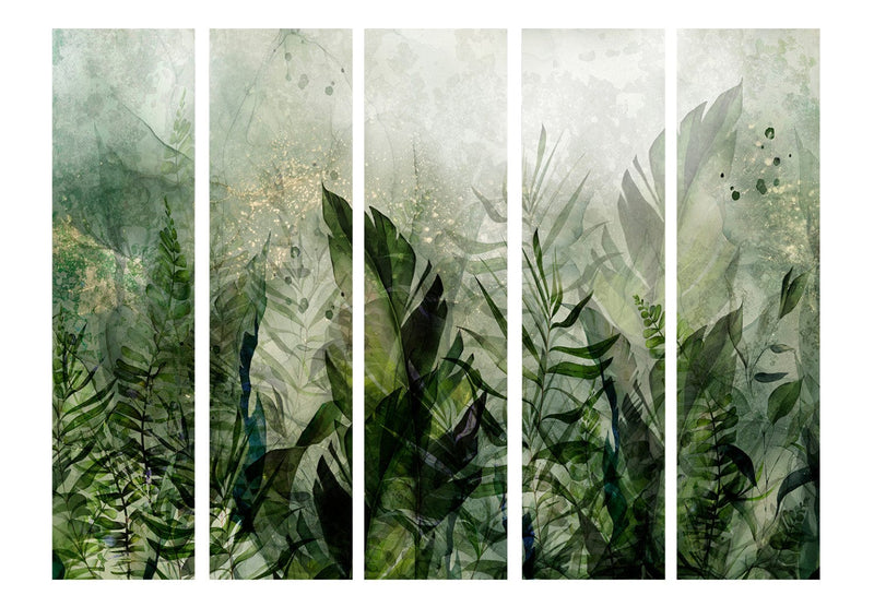 Room divider - Morning Dew - composition with leaves on green background, 150957, 225x172 cm ART