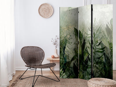 Room divider - Morning Dew - composition with leaves on green background, 150958, 135x172 cm ART