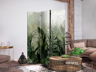 Room divider - Morning Dew - composition with leaves on green background, 150958, 135x172 cm ART