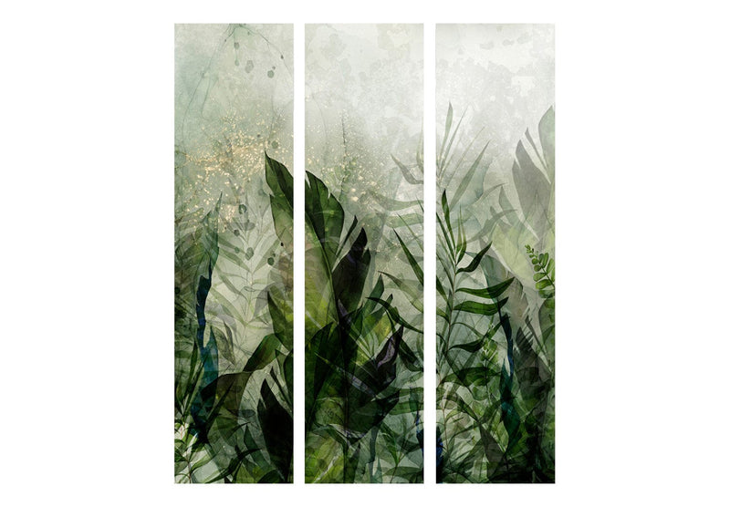 Ширма - Утренняя роса - композиция с листьями на зеленом фоне, 150958, 135x172 см АРТ