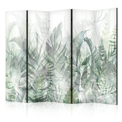 Room divider - Wild Meadow - Green leaves on white background, 150854, 225x172 cm ART