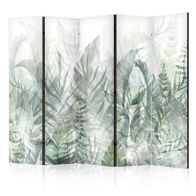 Vahesein, ruumi eraldaja - Metsik heinamaa - Rohelised lehed valgel taustal, 150854, 225x172 cm ART