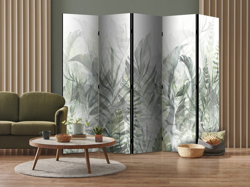 Room divider - Wild Meadow - Green leaves on white background, 150854, 225x172 cm ART