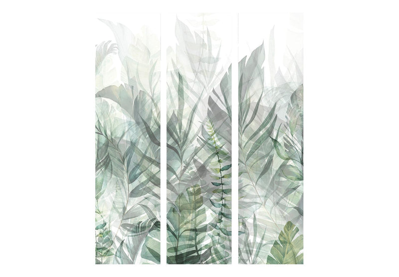 Vahesein, ruumi eraldaja - Metsik heinamaa - Rohelised lehed valgel taustal, 150855, 135x172 cm ART