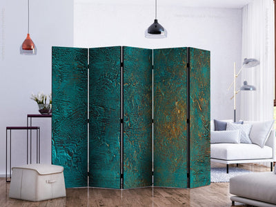 Room divider - Turquoise abstract texture with gold accent, 133627, 225x172 cm ART